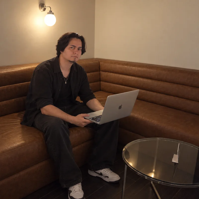 Darío trabajando con su portátil