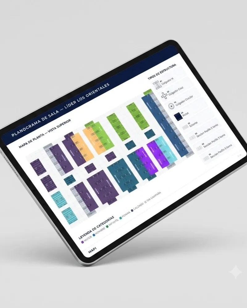 Planograma de sala generado por MAPI en una tablet