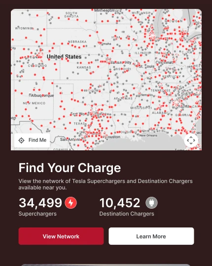 Mapa de Superchargers del rediseño de Tesla